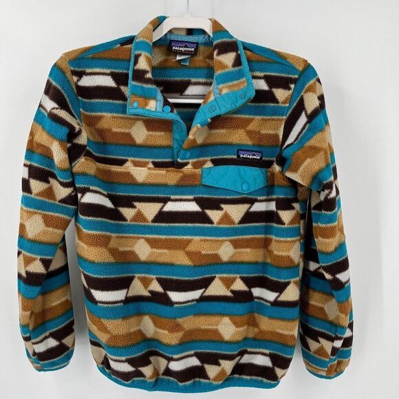Patagonia Tops - Patagonia Synchilla Fleece Pullover Womens Size S Snap Teal Brown Aztec Mountain